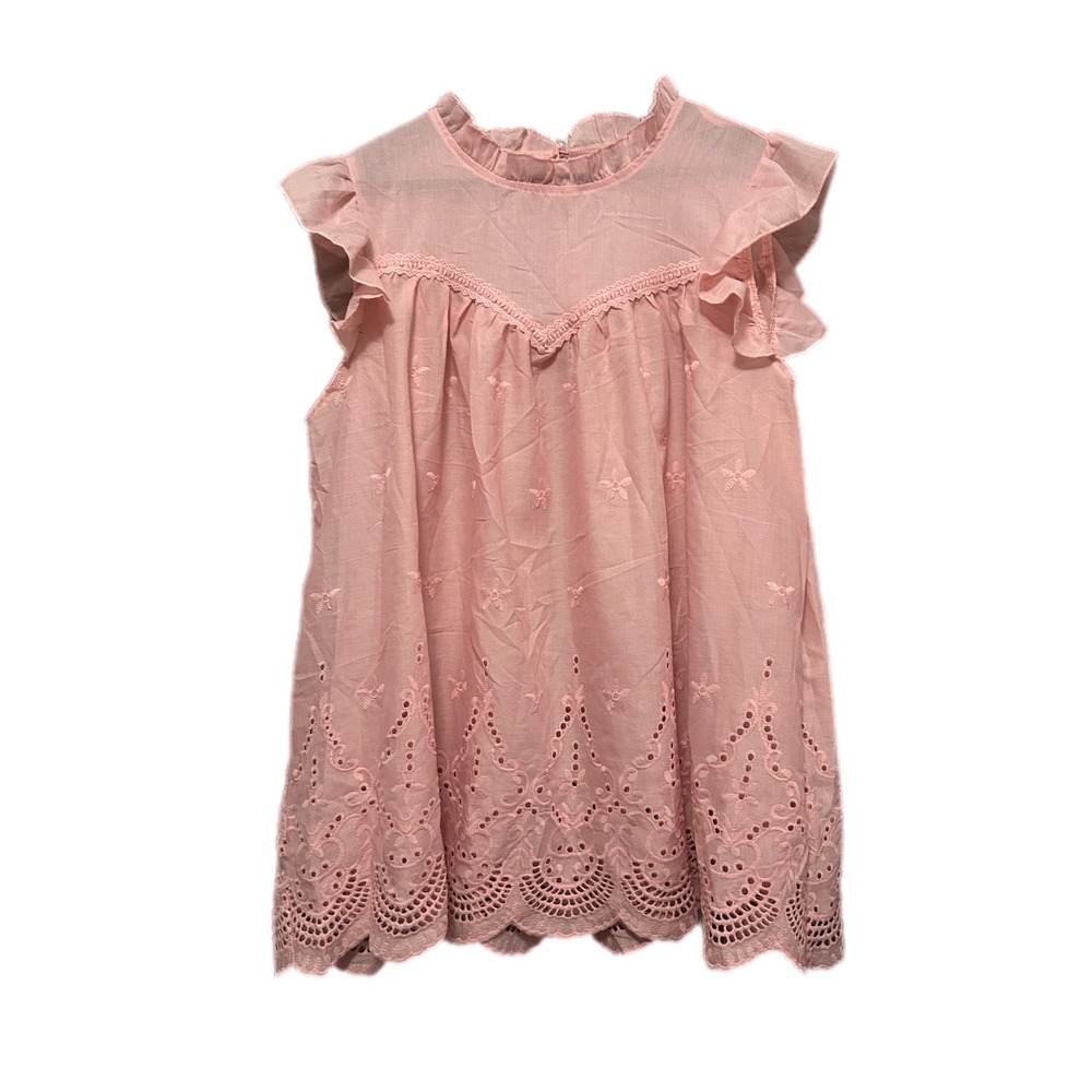 SHEIN Eyelet Lace Blouse Women 1XL Pink Excellent Ruffle Flutter Sleeve Top